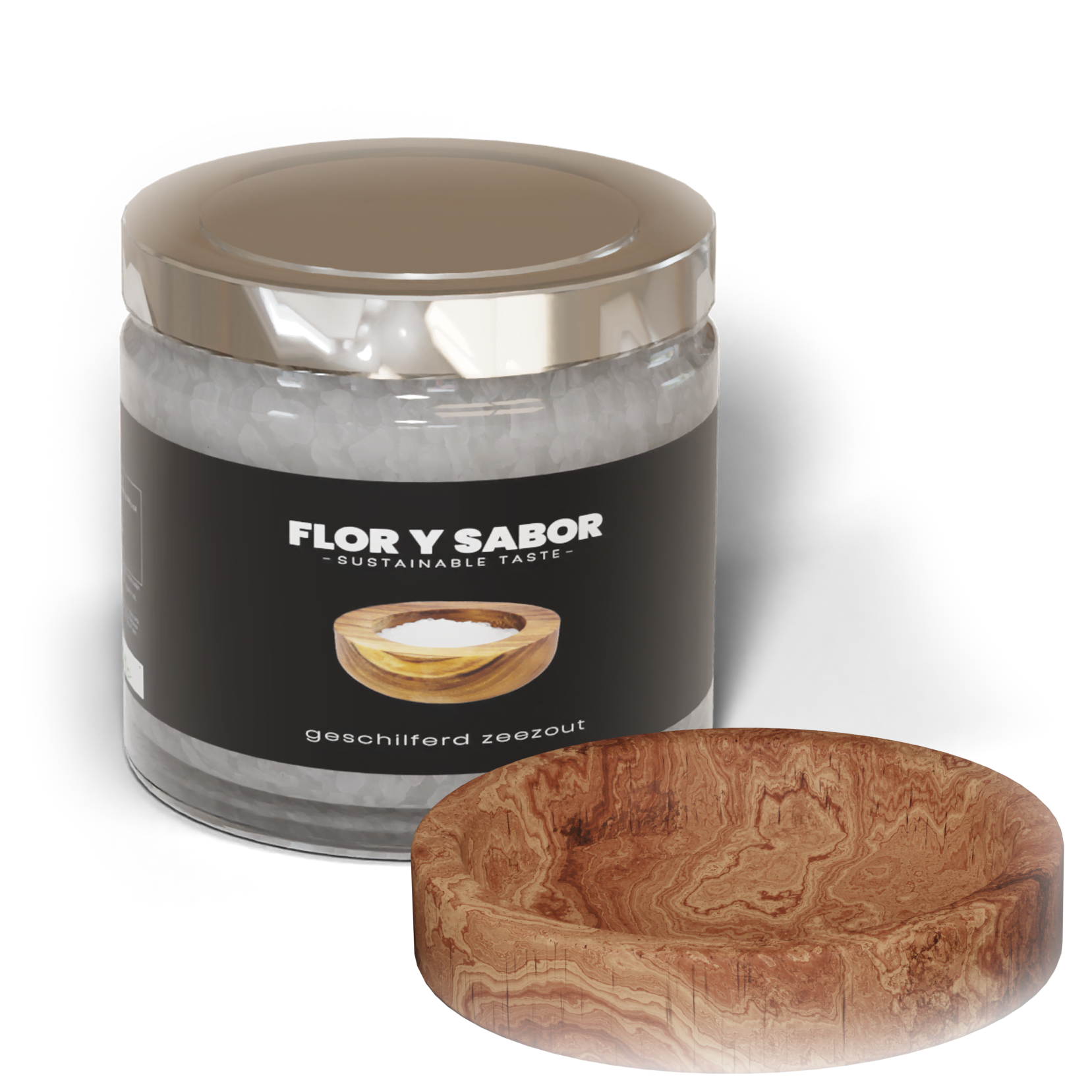 fleur de Sel met olijfhouten schaaltje Flor Y Sabor